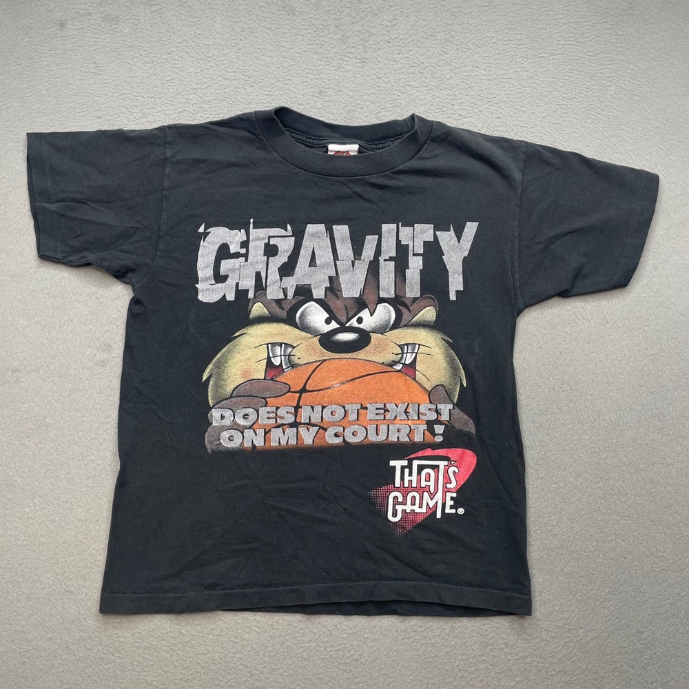 Looney Tunes Taz Boy T-Shirt Black Cotton L Vintage 90s Basketball Graphic